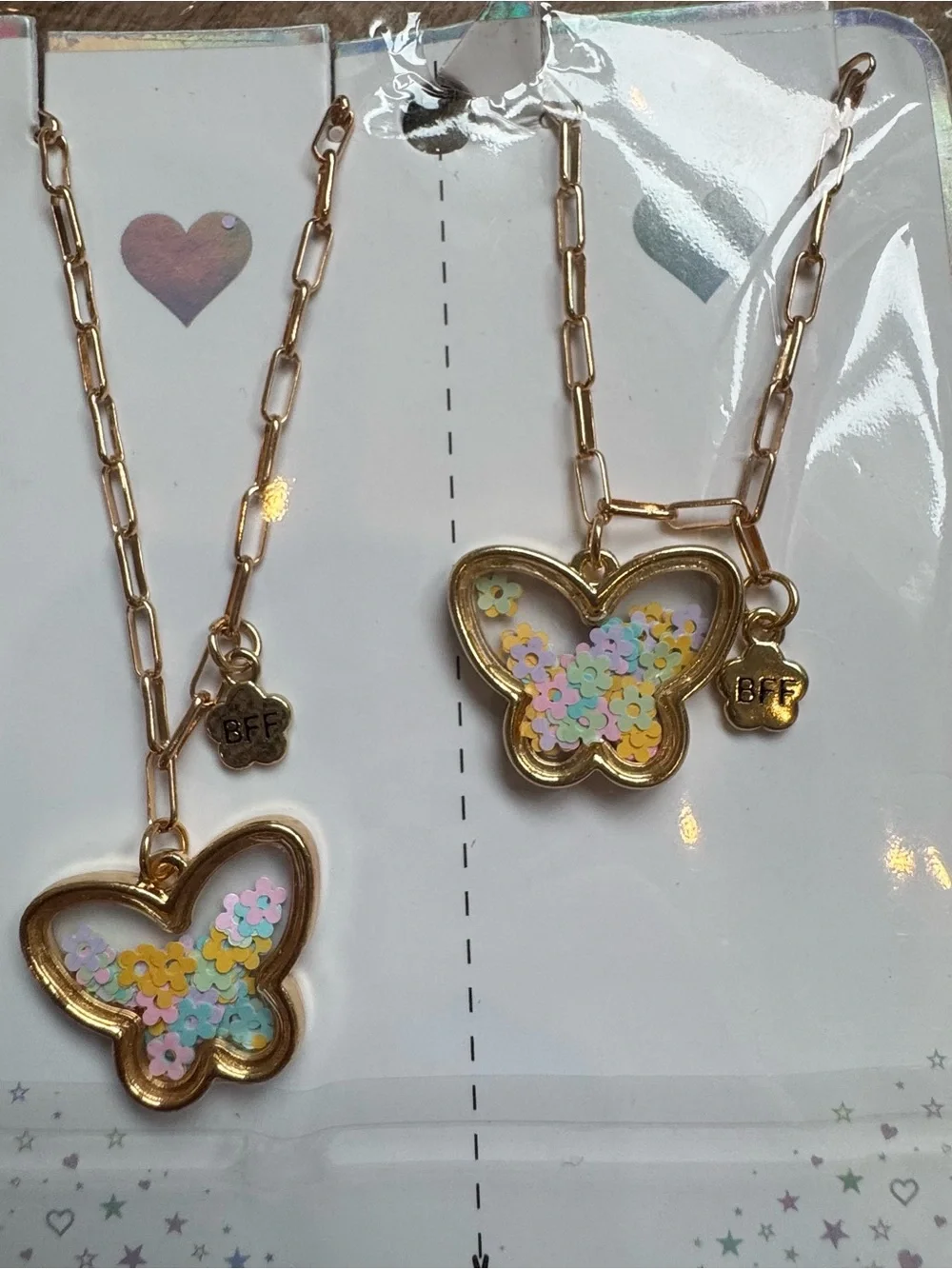 Kids Gold BFF Butterfly Pendant Necklace Set with Iridescent Inlay